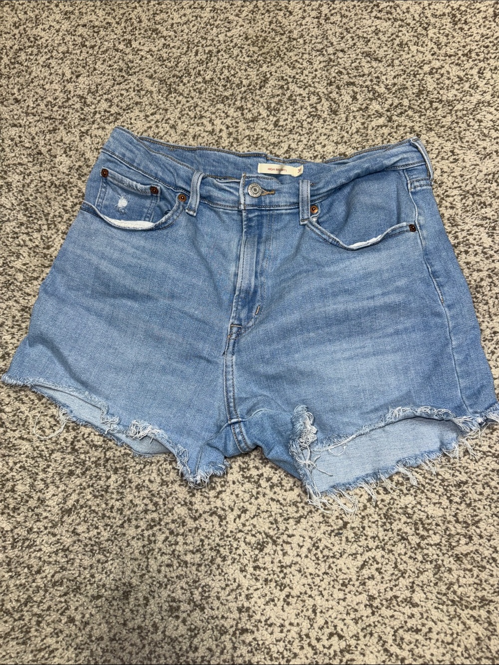Levi's Light Blue High-Waist Distressed Denim Shorts